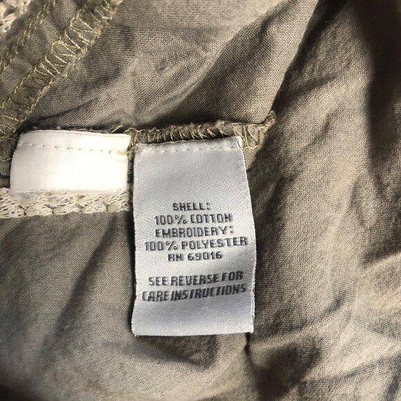 Relativity Embroidered Cotton Boho Top Womens Size Large Olive Green V-Neck - Picture 6 of 8